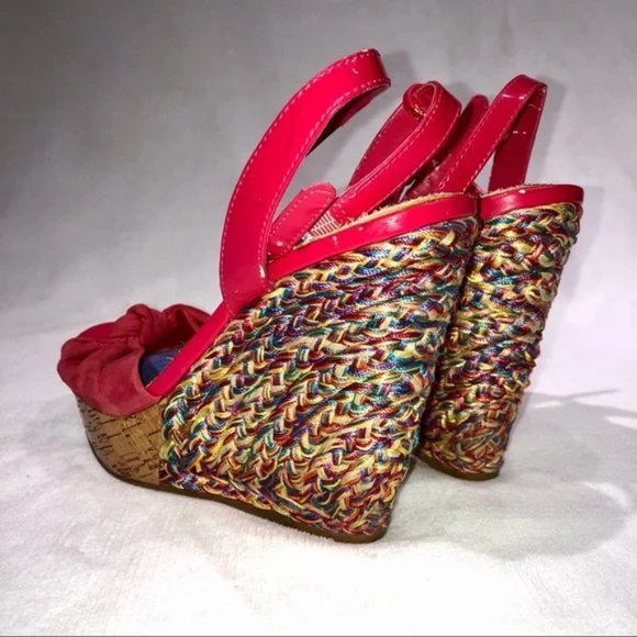 Gianni Bini Pink and Multicolor Braided Peep Toe Wedge - Picture 2 of 14